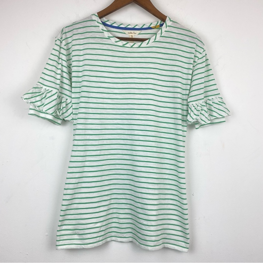 Matilda Jane size XS Women’s Green White Striped Ruffle Short Sleeve Top